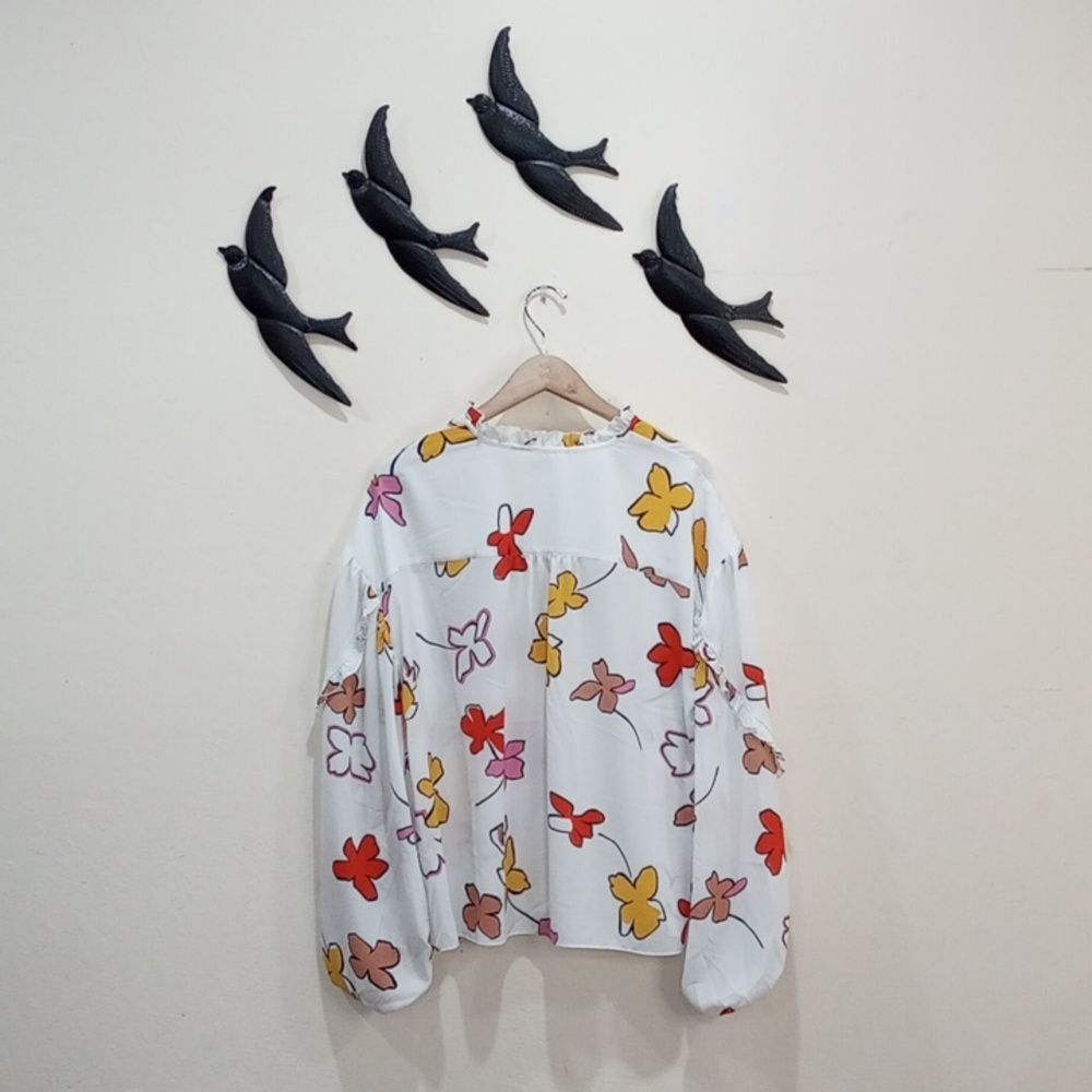 Ted Baker London Thurso Floral Print Stretch Woven Balloon Sleeve Blouse Size 4 - Picture 5 of 15